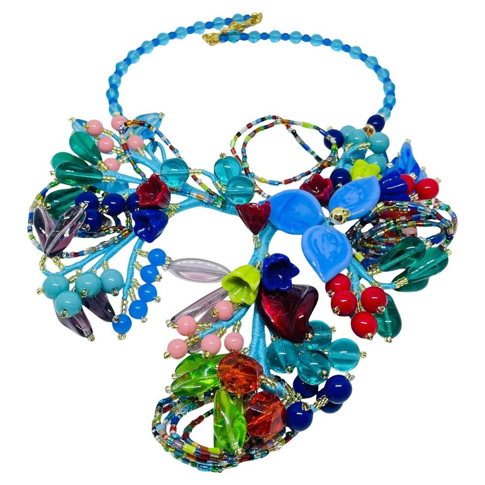 Vintage Murano art glass Italian designer statement runway necklace